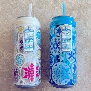 Brand New Set of 2 CoolGear Metallic Sparkly Snowflake Water Bottle Tumblers